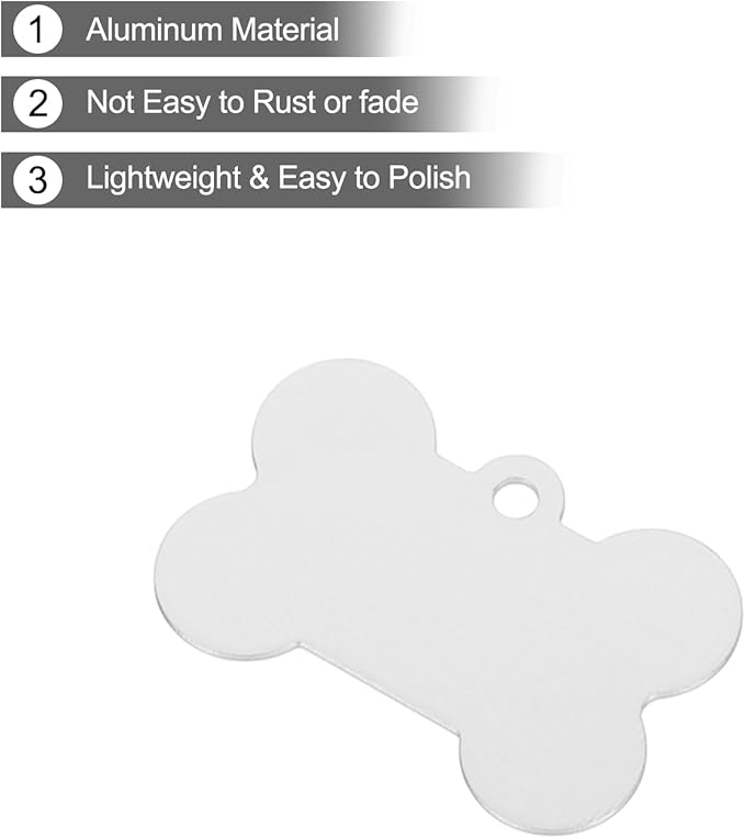 MECCANIXITY Bone Shaped Dog Tag Pet ID Tags, 38mmx25mm/1.5" x1 Metal Silver Tone Blank Dog Tags Cat Tags with Ring for Dog Cat, Pendant Crafts, Pack of 30
