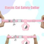 Personalized Safety Elastic Cat Collars with Bell Soft Silicone Cover for Air Tag,Laser Customized Stretch Kitten Collars for Girls Boys Cats (Pink)