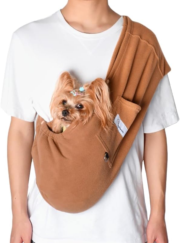 Dog Sling Carrier - Dog Sling for Small Dogs up to 10 lbs, Dog Carrier Sling with Adjustable Safety Strap & Buckle,Portable Dog Slings for Travel, Hands Free Cat Sling (Khaki)