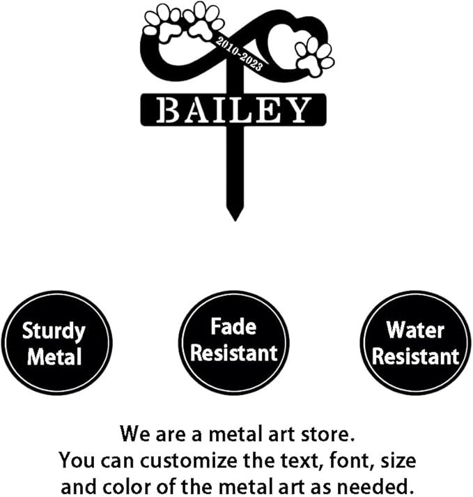 Custom Dog Cat Name Memorial Grave Stake, Personalized Pet Memorial Stake Metal Engraved Sign, Customized Cat Dog Memorial Grave Marker with Paws Heart Pet Memorial Plaque Burial Stake