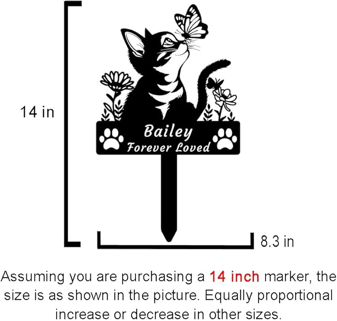 Custom Flower Cat Memorial Grave Marker Stake, Personalized Pet Grave Marker Metal Engraved Sign Butterfly Cat Memorial Garden Stake, Customized Name Cat Remembrance Stake Cat Memorial Gift