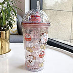 Cat Drink Cups with Straw Travel Tumblers Cups Cartoon Party Cup Ice Coffee Mug Water Bottle Birthday Gift (pink cat, 430ml cat)