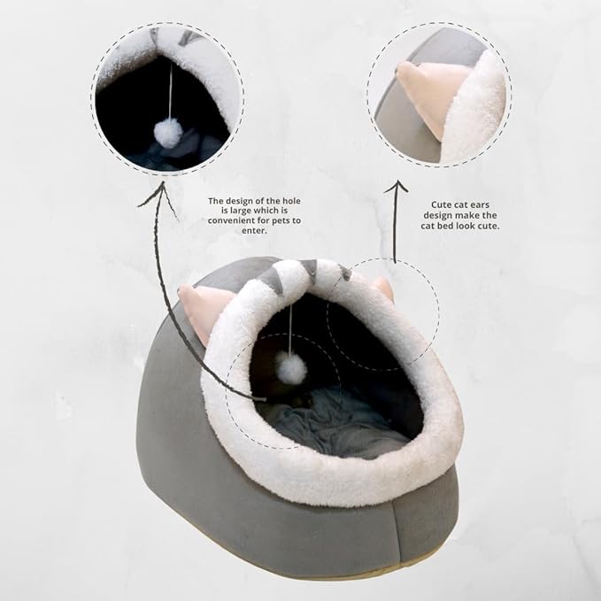 Cat Beds for Indoor Cats, Modern Cat Bed Cave with Cover and Soft Removable Pillow, Calming Pet Bed with non-slip bottom