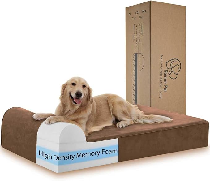 Orthopedic Dog Beds for Large Dogs, 7" Memory Foam Dog Beds with Waterproof Liner, Chew Proof Microsuede Cover, Removable and Washable, Nonskid Bottom, 52"x36" XL Brown
