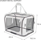 Extra Extra Large Cat Carrier Soft Sided, Portable Small Dog Carrier for 2 Cats, 24"x16.5"x16" Car Travel Folding Comfortable Design with Litter Box and Bowls, Grey+ Litter Box+ Bowl*2