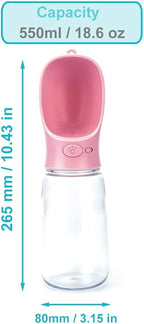 550 ml / 18.6 oz Portable Dog Water Bottle, Water Bottle with Drinking Feeder for Dogs, Water Dispenser for Dogs in Walking, Hiking & Traveling (Pink)