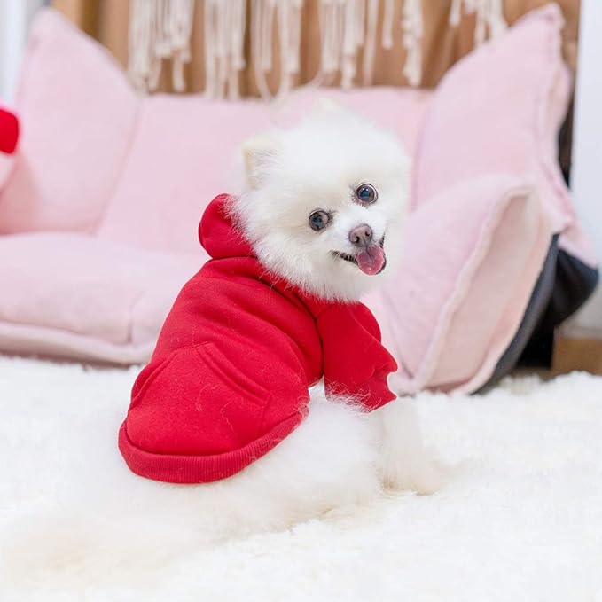 KOOLTAIL Basic Dog Hoodie - Soft and Warm Dog Hoodie Sweater with Leash Hole and Pocket, Dog Winter Coat, Cold Weather Clothes Sweatshirt for Small Medium Large Dogs Puppy Cat Boys Girls Red SM