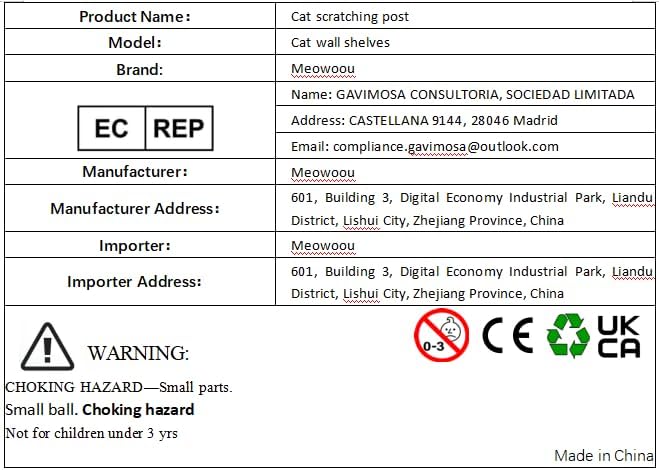 Wall Mounted Cat Scratcher for Indoor Cats, 38 Inch Cat Wall Shelves with Scratching Posts and Pedal, Suitable for Adults Cats, Kitten and All Type of Cats, Sturdy and Non-Slip for Easy Assembly.