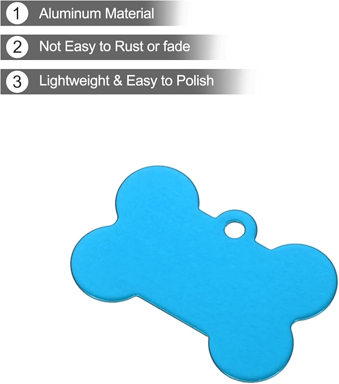 MECCANIXITY Bone Shaped Dog Tag Pet ID Tags, 38mmx25mm/1.5" x1 Metal Lake Blue Blank Dog Tags Cat Tags with Ring for Dog Cat, Pendant Crafts, Pack of 30