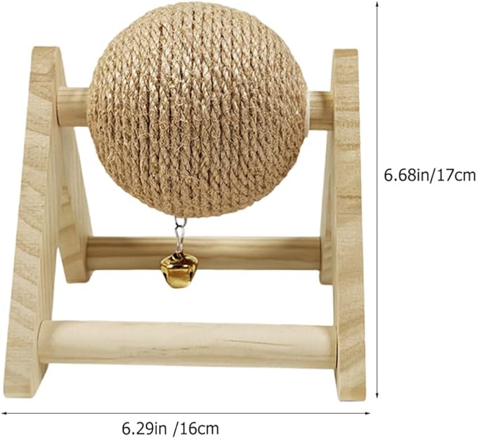 ABOOFAN Cat Scratcher Toy with Sisal Ball Cats Scratching Rope Ball Interactive Rotatable Wood Pet Scratcher Toys Durable for Indoor Kitties to Grind Claws Pet Furniture Supplies