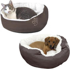 Evelots Warm Pet Bed for Cats or Small Dogs - Calming, Anti-Anxiety, Soft, Cozy Donut Cuddler -Removeable Fluffy Sherpa Insert- Machine Washable -Fleece Lining- Non-Slip Bottom -Assorted Colors
