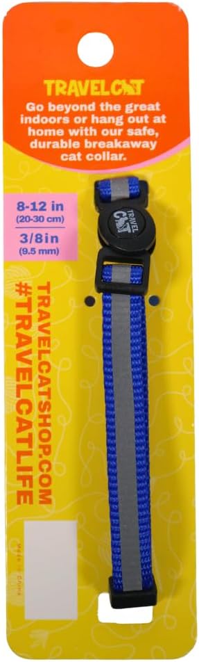 Travel Cat Breakaway Cat Collar - Blue Adjustable Cute Cat Collar with Quick Release Safety Buckle for Boy and Girl Cat - Nylon 8-13 inch Length Kitten Collar with Metal D-Ring, Machine Washable