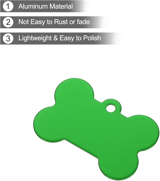 MECCANIXITY Bone Shaped Dog Tag Pet ID Tags, 38mmx25mm/1.5" x1 Metal Green Blank Dog Tags Cat Tags with Ring for Dog Cat, Pendant Crafts, Pack of 30