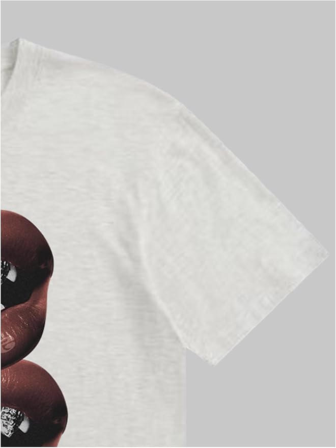 Verdusa Women's Lips Print Graphic Tees Y2k T Shirts Summer Crew Neck Vintage Going Out Tops