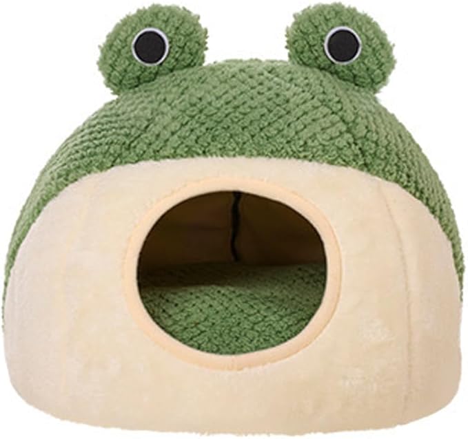 Cute Frog Cat Bed with Removable Cushion Pillow, Fluffy Frogs Style Cat Cave House Green, Sleeping Bag Pet Tent for Cats and Small Dogs