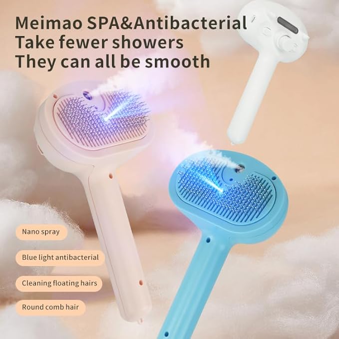 Cat Dog Grooming Brush 5-in-1 Pet Grooming Spray Brush Comb for Massaging and Cleaning Shedding Pet Hair, 1-Touch Release Button for Long/Short Hair Pets (Pink)