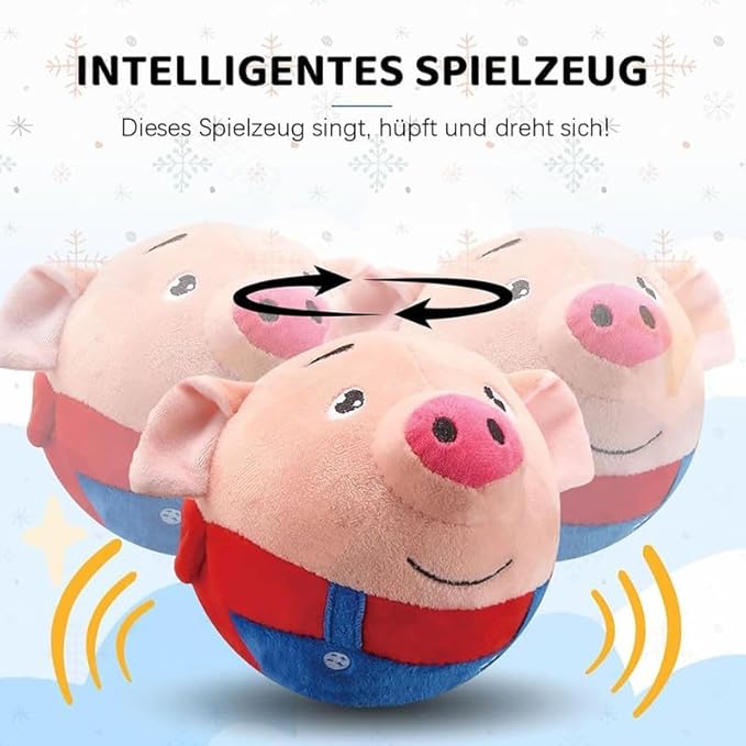HISKI Active Moving Pet Plush Toy, 2024 Interactive Dog Toys Talking Moving Dog Ball Toy Washable Cartoon Pig Plush Sound Electronic Herding Ball for Dogs Shake Bounce Boredom Toys for Dog, Cats