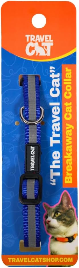 Travel Cat Breakaway Cat Collar - Blue Adjustable Cute Cat Collar with Quick Release Safety Buckle for Boy and Girl Cat - Nylon 8-13 inch Length Kitten Collar with Metal D-Ring, Machine Washable