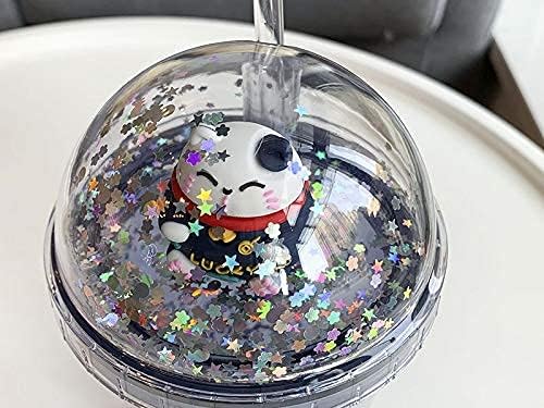 Lucky Cat Drinking Cups with Straw Kids Party Cup Kitten Travel Tumbler Ice Coffee Mugs Women Reusable Plastic Water Bottle Birthday Gift (green cat, 6.5 * 20 cm)