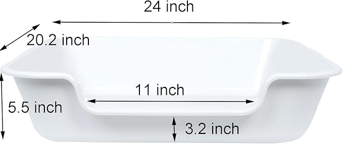 1 Pack Extra Large Dog Litter Box Pan Tray (ABS Material), Low Entry Jumbo Senior Litter Boxes for Multiple Kitten Big Cats, Pet Safe Indoor Dog Potty (White, 24" L x 20" W)