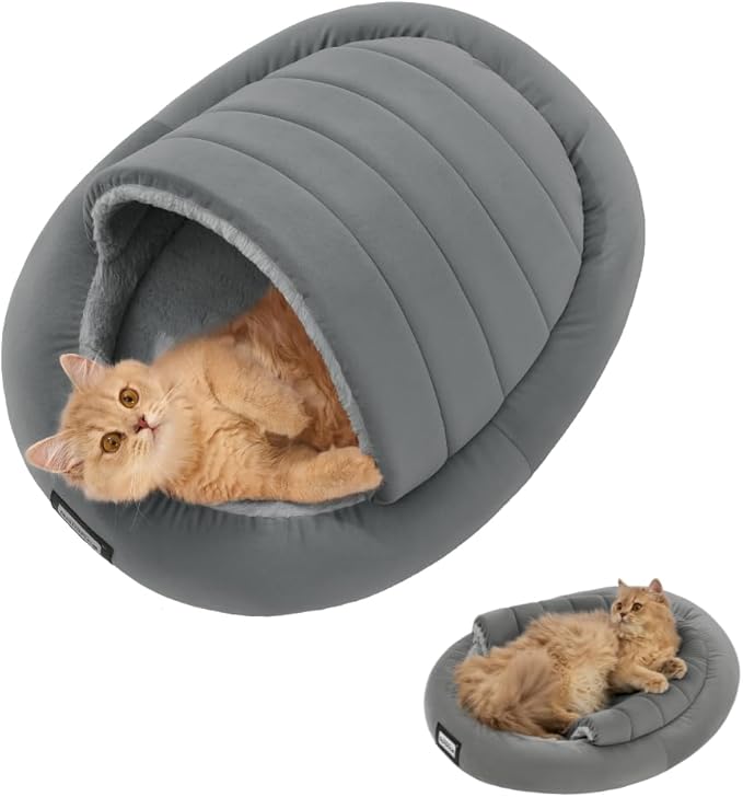 BALANCE 2 in 1 Cat Bed Cave for Kittens and Small Dogs, Cat Tents for Indoor Cats, Covered Cat Beds with Removable Cushion, Calming Cat Nest, Cat Hideaway, Washable Cat House with Non-Slip Bottom
