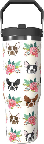 Dog Floral 30oz Tumbler with Top Handle Lid and Straw Insulated Water Bottle Travel Mug for Car Cup Office Coffe Mugs for Boy Girl Drink Hot and Cold (dogs)