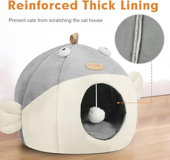 Vanansa Cat Bed for Indoor Cats, Soft Premium Pet Bed, No Deformation, Anti-Slip Bottom, Great Medium Cat Houses for Indoor Cats, Roomy Cat Tent for Indoor Cats 4-8LB, Light Grey, Medium (15" x 12")