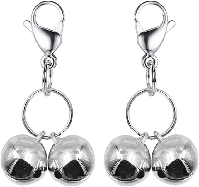 4 Sets Cat Bell for Dog Collar Charm TrainingPet Pendant Accessories with 2 Pack Stainless Steel Dog Tag Clips(2 Medium Silver)