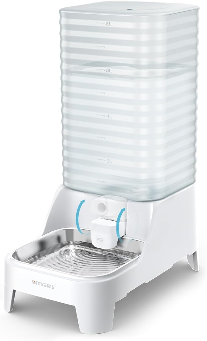 Automatic Dog Water Bowl Dispenser with Patented Faucet - 8L Large Gravity Cat Water Dispenser with Filter & Adjustable Base, Wide Mouth for Easy Clean, BPA-Free, Stainless Steel Pet Waterer for Pets