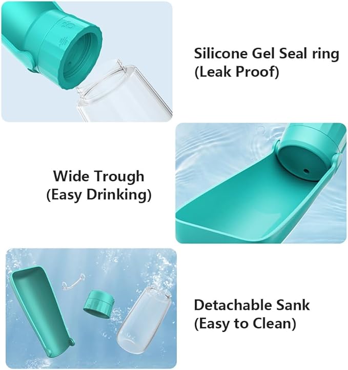 Dog Water Bottle Portable for Walking Pet Travel 19 OZ Leak proof Water Bottle Bowl with Drinking Feeder Cat Puppy Water Dispenser for Hiking Camping Blue