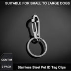 COMTIM 2 Pack Dog Tag Clips, Stainless Steel Heavy Duty Quick Clips Pet ID Tag Holder for Dog/Cat Collar and Harness