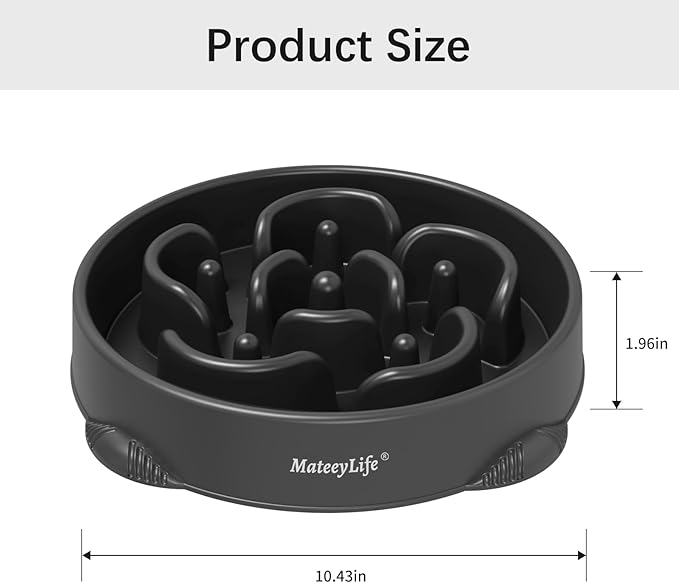 MateeyLife Large Slow Feeder Dog Bowls, Anti-Choking Puzzle Dog Food Bowls, Anti-Slip Interactive Feeding Slow Down Eating, Bloat Stop Maze Dishes for Large Breeds 4 Cups Black
