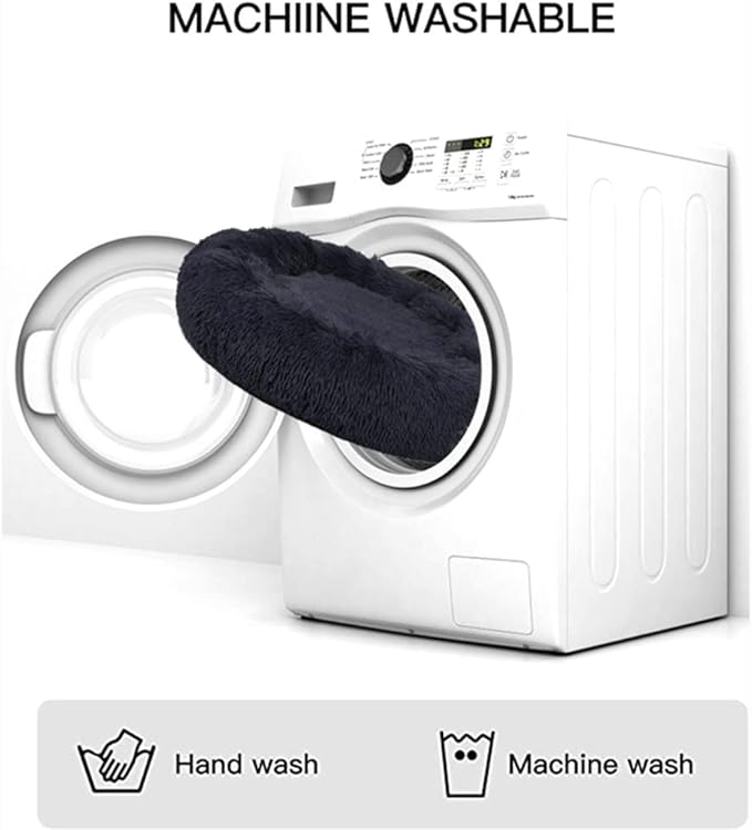 Cat Beds for Indoor Cats - Cat Bed Washable 24 inches, Dog Beds for Small Medium Dogs, Anti Anxiety Round Fluffy Plush Faux Fur Cat Bed, Thick Bottom (Dark, Large)