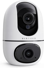 virtavo XD1 Indoor Security WiFi Camera, No Subscription Required, Dual-Lens 360° PTZ Baby Monitor & Pet Cam, Motion Tracking, 2-Way Audio, Night Vision, Cloud/SD Storage, Phone App, Plug-in Power