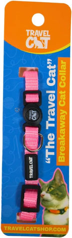 Travel Cat Breakaway Cat Collar - Pink Adjustable Cute Cat Collar with Quick Release Safety Buckle for Boy and Girl Cat - Nylon 8-13 inch Length Kitten Collar with Metal D-Ring, Machine Washable