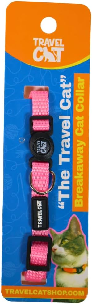 Travel Cat Breakaway Cat Collar - Pink Adjustable Cute Cat Collar with Quick Release Safety Buckle for Boy and Girl Cat - Nylon 8-13 inch Length Kitten Collar with Metal D-Ring, Machine Washable