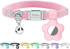 Personalized Safety Elastic Cat Collars with Bell Soft Silicone Cover for Air Tag,Laser Customized Stretch Kitten Collars for Girls Boys Cats (Pink)
