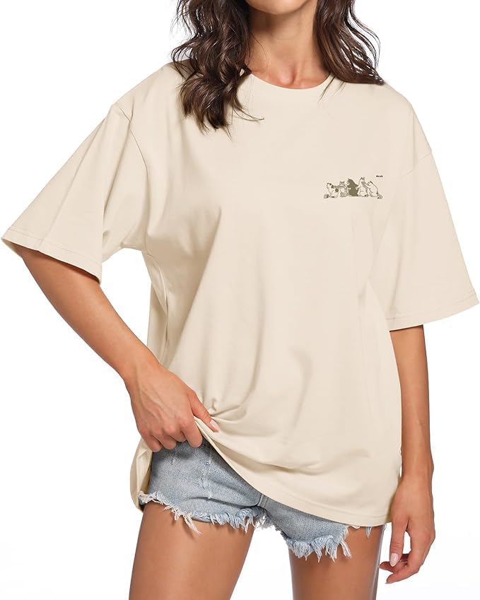 Womens Vintage Graphic Tee Shirt Cat Print Short Sleeve Loose Tunic Tops Gothic Oversized Punk Baggy Shirts