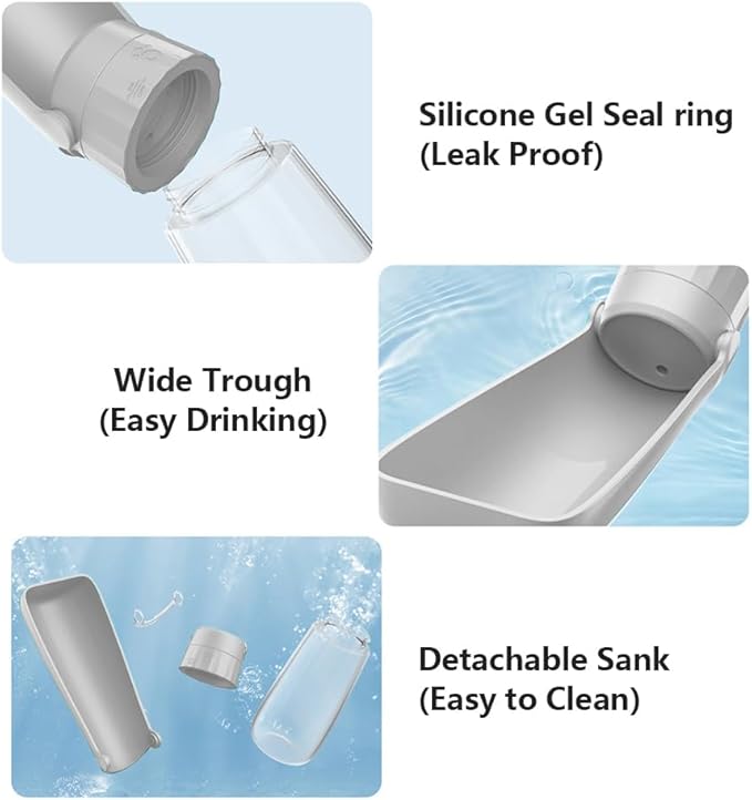 Dog Water Bottle Portable for Walking Pet Travel 19 OZ Leak proof Water Bottle Bowl with Drinking Feeder Cat Puppy Water Dispenser for Hiking Camping Grey