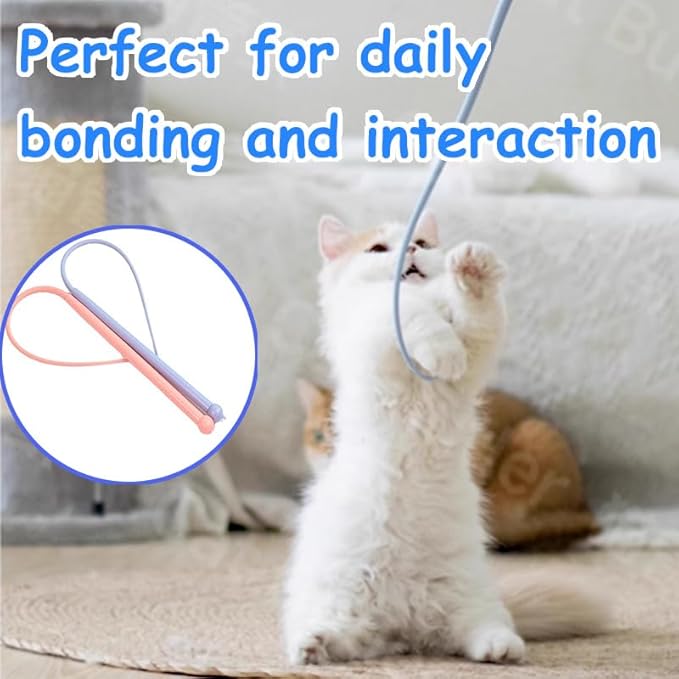 Silicone Cat Wand Toy, Blue Interactive Teaser Stick, Mouse Tail Design, Pet Entertainment for Cats and Dogs