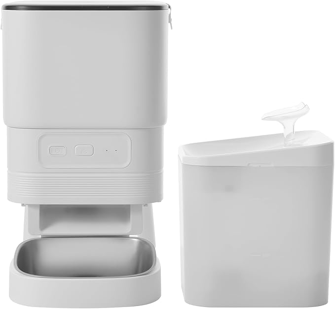 Automatic cat Feeder and Water Fountain,4L WiFi Dry Auto Pet Food and 2.2L Water Dispenser Set,Small Timed Self Feed Smart APP Feeding Stainless Steel Bowl(White)
