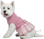 Lanyarco Pink Knitted Dog Sweater Dress, Plaid Dog Winter Clothes for Small Dogs Girl, Maltese Cat Apparel, X-Small (XS)
