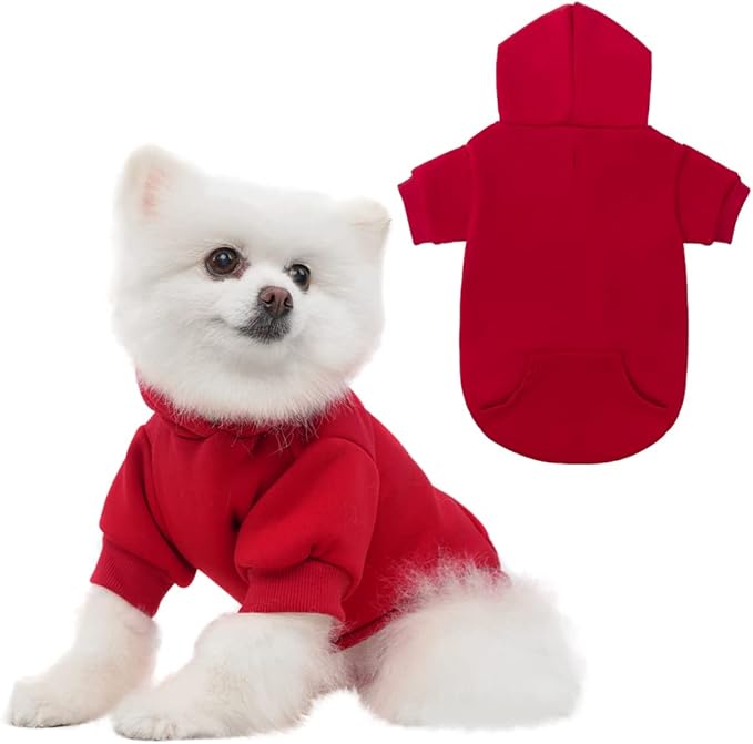 KOOLTAIL Basic Dog Hoodie - Soft and Warm Dog Hoodie Sweater with Leash Hole and Pocket, Dog Winter Coat, Cold Weather Clothes Sweatshirt for Small Medium Large Dogs Puppy Cat Boys Girls Red S