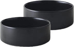 Ceramic Set of 2 Dog and Cat Bowls - Classic Food & Water Bowl for Kitty, Cats and Toy Breed Dogs, Weighted Dog Dishes, Food Grade Pet Bowl, Dishwasher & Microwave Safe (5.1'', 2*16OZ, Black)