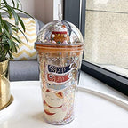 Lucky Cat Cups with Straw Kitten Party Cup Travel Tumblers Adults Ice Coffee Mugs Women Reusable Plastic Water Bottle Birthday Gift (orange cat, 6.5 * 20 cm)