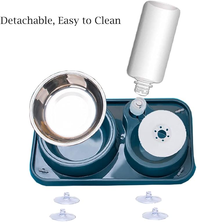 Double Dog Cat Bowls, Pet Water and Food Bowl Set with Automatic Water Dispenser Bottle Detachable Stainless Steel Bowl, Gravity Water Feeder Bowl No-Spill for Cats and Dogs Puppy Kitten Rabbit