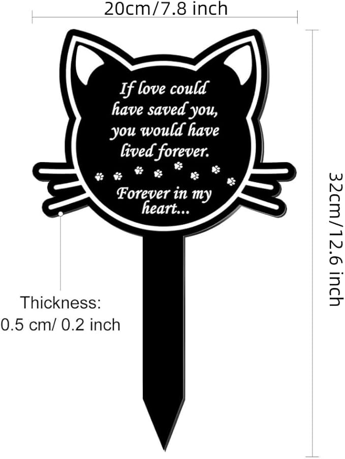12 inch Metal Cat Memorial Grave Markers for Cats Cemetery Headstones Decorations Grave Pets Cemetery Headstones Ornaments Markers Headstone Pet Stake Graveside Sign Black Sympathy Garden Stake Decor