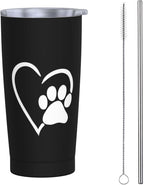 Dujiea 20oz Tumbler With Lid And Straw, Dog Pet Paws Love Heart Vacuum Insulated Iced Coffee Mug Reusable Travel Cup Stainless Steel Water Bottle