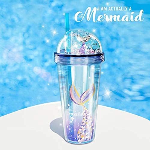 Mermaid Travel Tumblers Cups with Straw Party Cup Sparkle Water Bottle Ice Coffee Mugs Birthday Gift (mermaid 2, 420 ml)