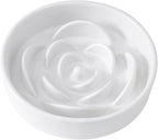 8.25'' Ceramic Slow Feeder Dog Bowls - Petal Shape Modern Dog Food Dish for Medium and Large Breeds, Puzzle Maze Bowl to Slow Down Eating, Anti-Gulping, Dishwasher & Microwave Safe, White